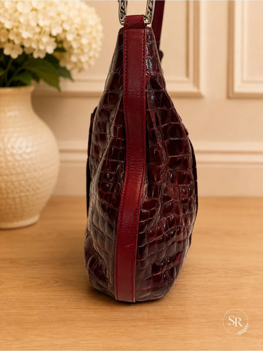 Brighton Croc-Embossed Shoulder Bag in Burgundy